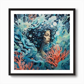 Woman In The Sea Art Print