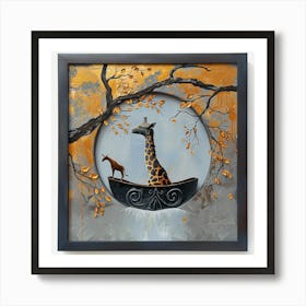 Giraffes In A Boat Art Print