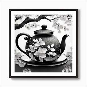 Firefly An Intricate Modern Beautiful Japanese Teapot, Modern, Illustration, Sakura Garden Backgroun Art Print