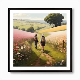 Two People Walking In A Field Art Print