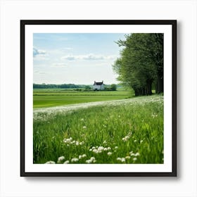 A Serene Countryside Scene In Spring A Sprawling Meadow Flushed With The Fresh Emerald Tinge Of Gra (2) Art Print