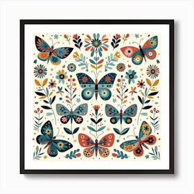 Scandinavian style,Pattern with colorful Butterfly Art Print