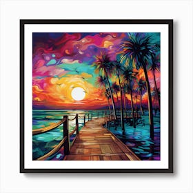 Psychedelic, Colorful Sunset At The Beach style Art Art Print