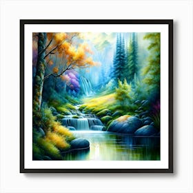 Waterfall In The Forest 7 Art Print