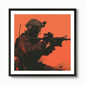 Soldier With A Gun Art Print