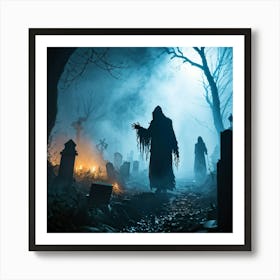 Silhouette Of A Daemon Enveloped In Fog Human Costumes Hinting At A Scary Presence Steam Rising To (4) Art Print