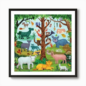 Animals In The Forest Art Print