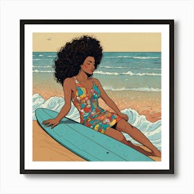 Afro Girl On A Surfboard Art Print