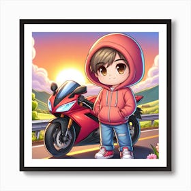 Boy On A Motorcycle Art Print