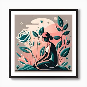 Beautiful woman with flowers in background Art Print