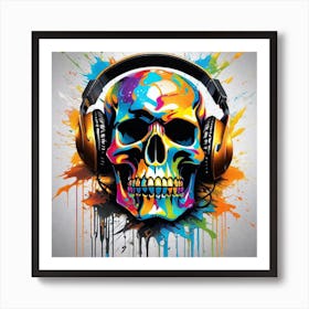 Skull With Headphones 40 Art Print