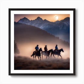 Three Cowboys Riding Horses Art Print