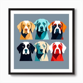 Dogs In colors, colorful dog illustration, dog portrait, animal illustration, digital art, pet art, dog artwork, dog drawing, dog painting, dog wallpaper, dog background, dog lover gift, dog décor, dog poster, dog print, pet, dog, vector art, dog art, six dogs Art Print