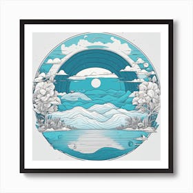 Circle With Mountains And Clouds Art Print