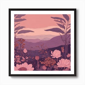 Pink Flowers In The Mountains Art Print