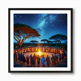 Kenyan Tribes At Night Art Print