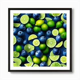 Limes and blueberries, kitchen Art Print