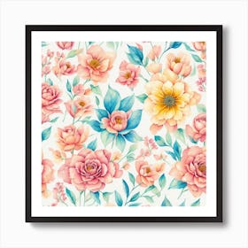 Watercolor Floral Seamless Pattern 5 Art Print