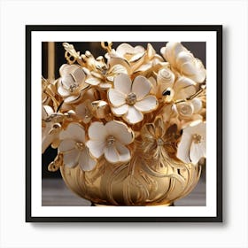 Gold Vase With White Flowers Art Print