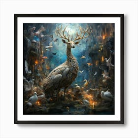 Deer In The Night Art Print