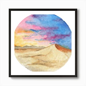 Desert Sunset Watercolor Painting Art Print