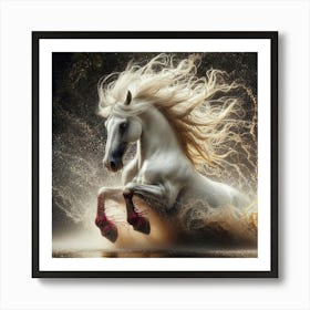 White Horse Running In Water 1 Art Print