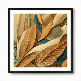 Firefly Beautiful Modern Detailed Botanical Rustic Wood Background Of Herbs And Spices; Illustration Art Print