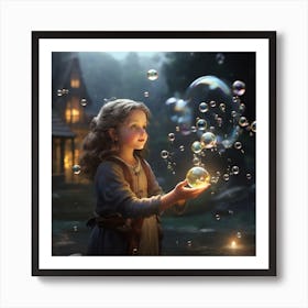 Fairytale Girl With Soap Bubbles Art Print