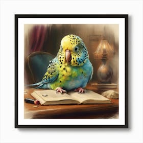 Parakeet Reading Book Art Print