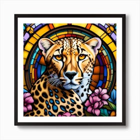 Cheetah Pop Art stained glass Art Print