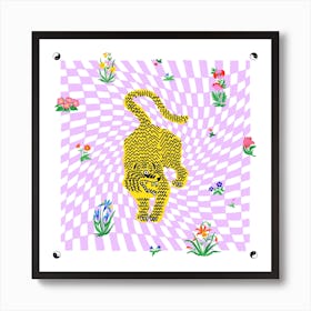 Tiger Flowers Checkerboard Square Art Print