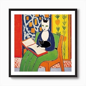 A Cat Reading A Book Art Print