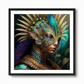 Firefly A Modern Illustration Of A Fierce Majestic Native American Warrior Peacock Iguana Hybrid Fem Art Print