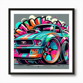 Mustang Vehicle Colorful Comic Graffiti Style - 2 Art Print