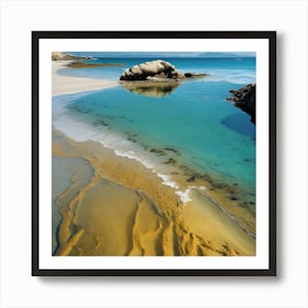 Blue Sea and Striations in the Sand at Walrus Rock Art Print