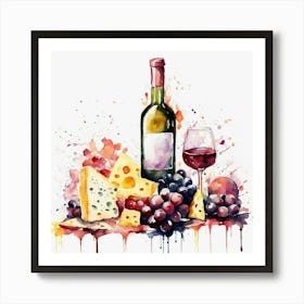 Wine And Cheese Watercolor Painting Art Print