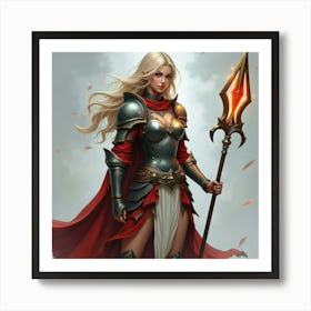 A Fierce Warrior Princess In Battle Armor With A Magic Infused Spear 1 Art Print