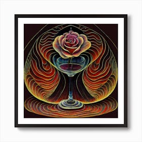 A rose in a glass of water among wavy threads 10 Art Print