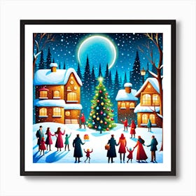 Christmas In The Village, Christmas Tree art, Christmas Tree, Christmas vector art, Vector Art, Christmas art, Christmas Art Print