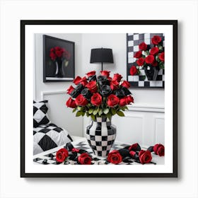 Checkered Roses Art Print