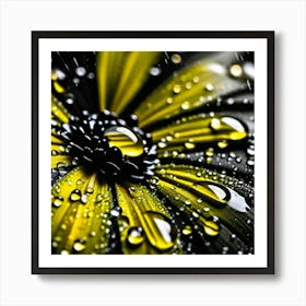Drops of water on yellow flower Art Print