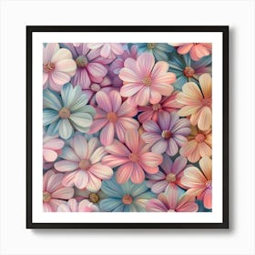 Pink And Blue Flowers Art Print