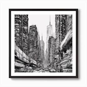 Pen And Ink Drawing Of A Cityscape (1) Art Print