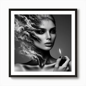 Sexy Woman With Smoke Art Print