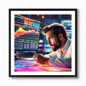 Businessman Looking At Computer Screen Art Print
