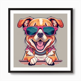 Happy dog wearing sunglasses Art Print