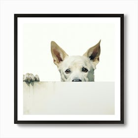 Dog Peeking Over A Sign 4 Art Print