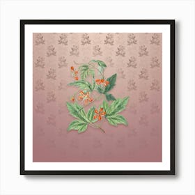 Vintage Red Loasa Flower Botanical on Dusty Pink Pattern n.1007 Art Print