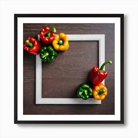Colorful Peppers In A White Frame Art Print