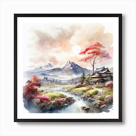 watercolor japanese landscape, soft light,by antoine blanchard and greg rutkowski 3 Art Print